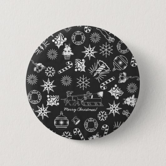 Vrolijk kerstkerstkerstkerstkerstsymbolen, zwart e ronde button 5,7 cm (Voorkant)