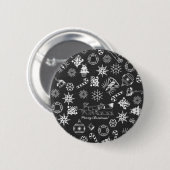 Vrolijk kerstkerstkerstkerstkerstsymbolen, zwart e ronde button 5,7 cm (Voorkant /achterkant)