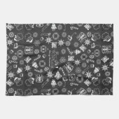 Vrolijk kerstkerstkerstkerstkerstsymbolen, zwart e theedoek (Horizontaal)