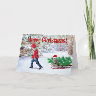 Vrolijk kerstkind en kat / Startboom Kaart