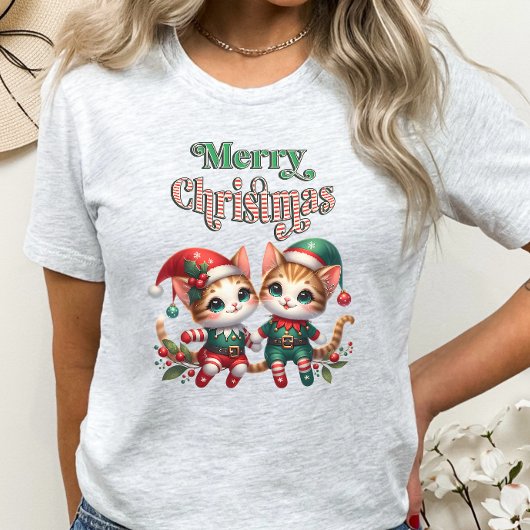Vrolijk Kerstkitten Elfen T-shirt