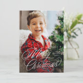 Vrolijk kerstklassiek script twee foto's feestdagenkaart (Staand voorkant)