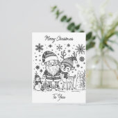 Vrolijk kerstkleur voor mij | Sneeuwman en rendier Briefkaart (Staand voorkant)