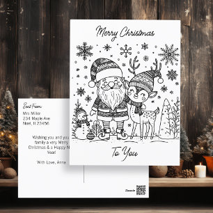 Vrolijk kerstkleur voor mij Sneeuwman en rendier Briefkaart