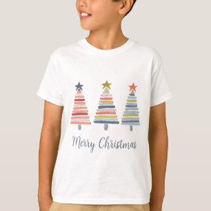 Vrolijk kerstkleurrijk gestapelde bomen T-Shirt