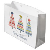 Vrolijk kerstkleurrijke gestapelde bomen groot cadeauzakje (Achterkant Gekanteld)
