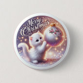 Vrolijk kerstknopje met kitten ronde button 5,7 cm (Voorkant)