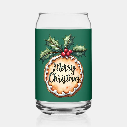 Vrolijk kerstkoekje met Holly Berries Blikvorm Glas (Voorkant)