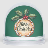 Vrolijk kerstkoekje met Holly Berries Green Sneeuwbol (Voorkant)