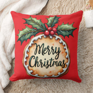 Vrolijk kerstkoekje met Holly Berries Red Kussen