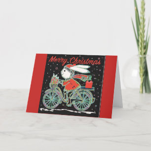 Vrolijk kerstkonijn op een fiets - Cycling Xmas Feestdagen Kaart