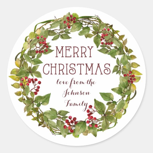 Vrolijk kerstkrans vakantie sticker labels (Voorkant)