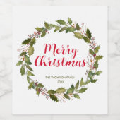 Vrolijk kerstkransgeschenk wijn etiket (Enkel label)