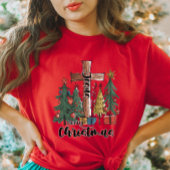 Vrolijk kerstkruis en bomen T-shirt