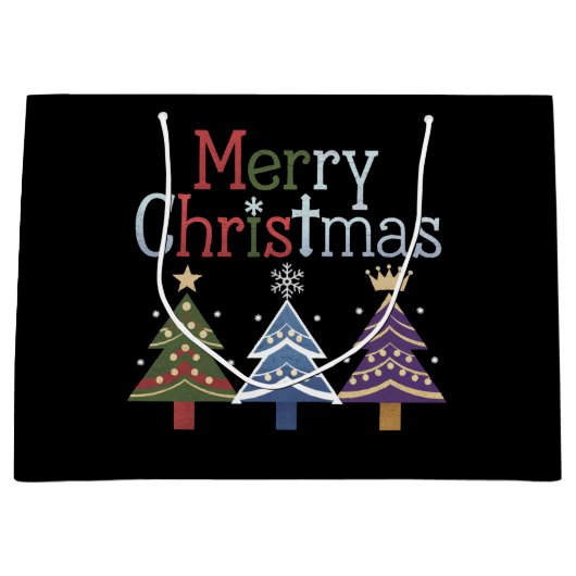 Vrolijk Kerstkruis Kerstboom Retro Groot Cadeauzakje (Voorkant)