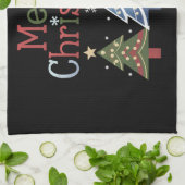 Vrolijk Kerstkruis Kerstboom Retro Theedoek (Gevouwen)