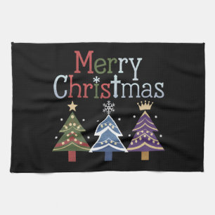 Vrolijk Kerstkruis Kerstboom Retro Theedoek