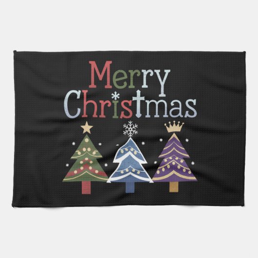 Vrolijk Kerstkruis Kerstboom Retro Theedoek (Horizontaal)