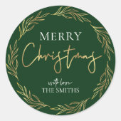 Vrolijk kerstlabel Holly Wreate Faux Gold Foil Ronde Sticker (Voorkant)