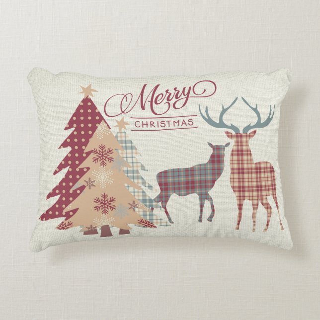 Vrolijk kerstlandschildpadden, Deer, Trees Pillow Accent Kussen (Voorkant)