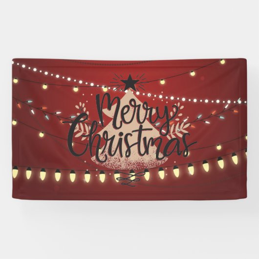 Vrolijk kerstlicht en -boom spandoek (Horizontaal)
