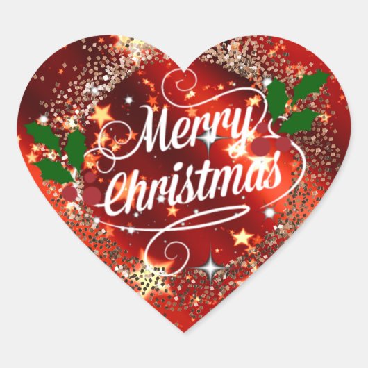 Vrolijk kerstlicht en glans hart sticker (Voorkant)