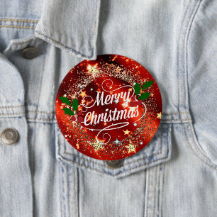 Vrolijk kerstlicht en glans ronde button 4,0 cm