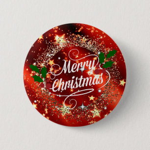 Vrolijk kerstlicht en glans ronde button 5,7 cm