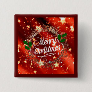Vrolijk kerstlicht en glans vierkante button 5,1 cm
