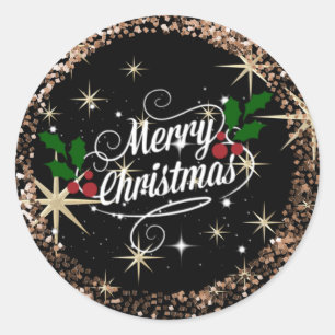 Vrolijk kerstlicht en glitter ronde sticker