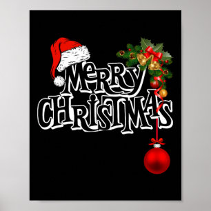 Vrolijk Kerstlicht Santa Hat Xmas Familie Mannen W Poster