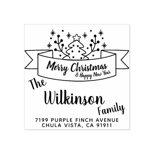 Vrolijk kerstlint handschrift 	rubberstempel (Afrduk)