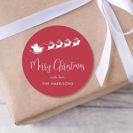 Vrolijk Kerstman Sleigh Rood Ronde Sticker