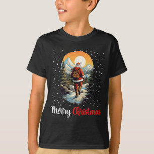 Vrolijk Kerstman Wandelen Trekking Mountain Lov T-shirt