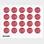 Vrolijk kerstmatig rood wit script ronde sticker (Vel)