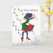 Vrolijk kerstmeisje met sneeuwpoppen kaart (Gele Bloem)