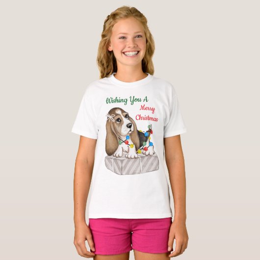 Vrolijk kerstmeisje t-shirt (Voorkant volledig)