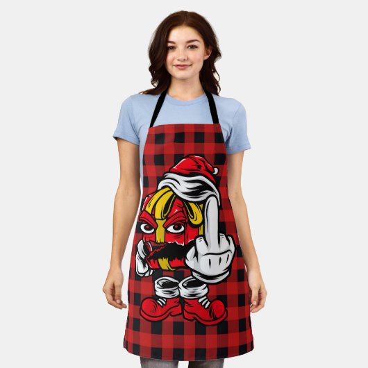 Vrolijk kerstmiddenvinger schort (Gedragen)