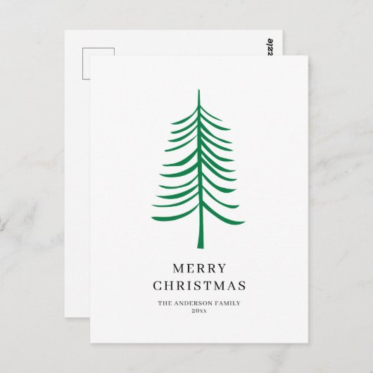 Vrolijk kerstminimalistisch groen moderne boom briefkaart (Voorkant / Achterkant)