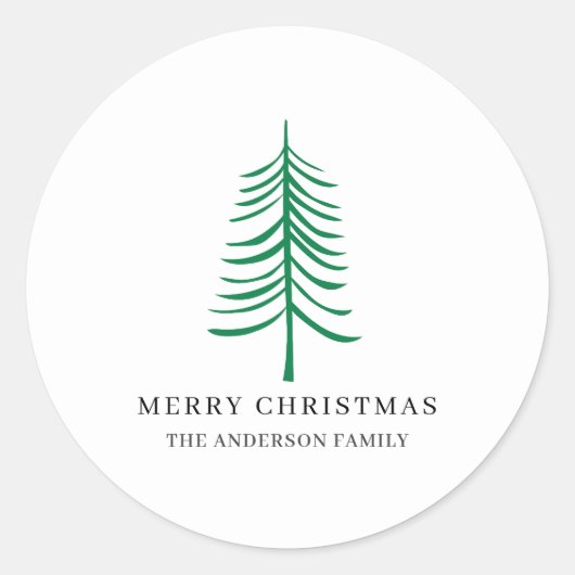 Vrolijk kerstminimalistisch groen moderne boom ronde sticker (Voorkant)