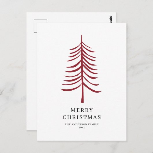 Vrolijk kerstminimalistisch rood moderne boom briefkaart (Voorkant / Achterkant)