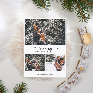 Vrolijk Kerstmis 3 foto's Collage Modern Script Feestdagenkaart
