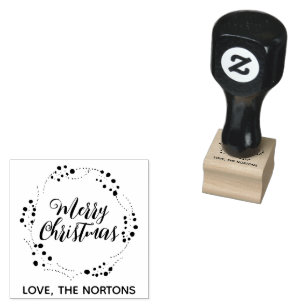 Vrolijk Kerstmis aangepaste script rustieke krans Rubberstempel