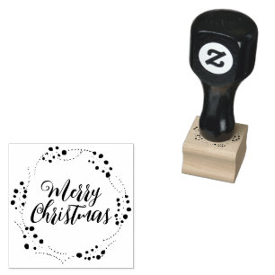 Vrolijk Kerstmis aangepaste script rustieke krans Rubberstempel