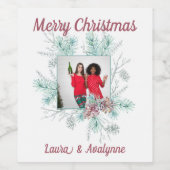 Vrolijk Kerstmis aangepaste tekst en foto Wijn Etiket (Enkel label)