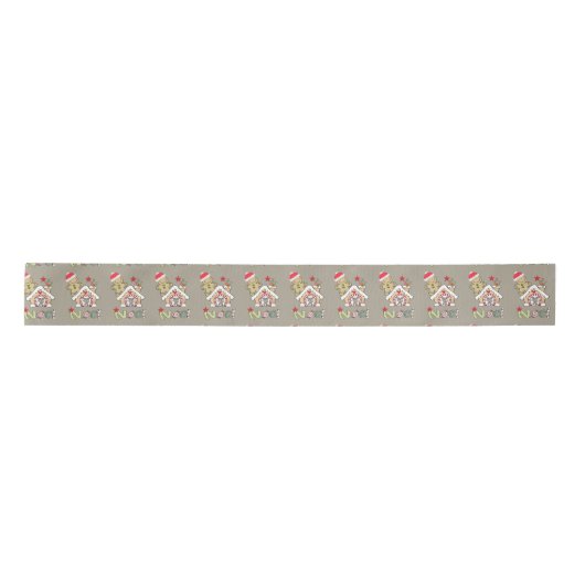 Vrolijk Kerstmis Beige Gingerbread Man Lint (Voorkant)