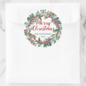 Vrolijk Kerstmis bessen krans evergreen rond label (Tas)