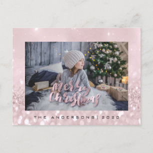 Vrolijk Kerstmis Blush Goud Vonk Foto Glitter Briefkaart