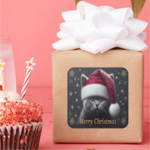 Vrolijk Kerstmis Bombay Kat, Kerstman Bombay Kat Vierkante Sticker