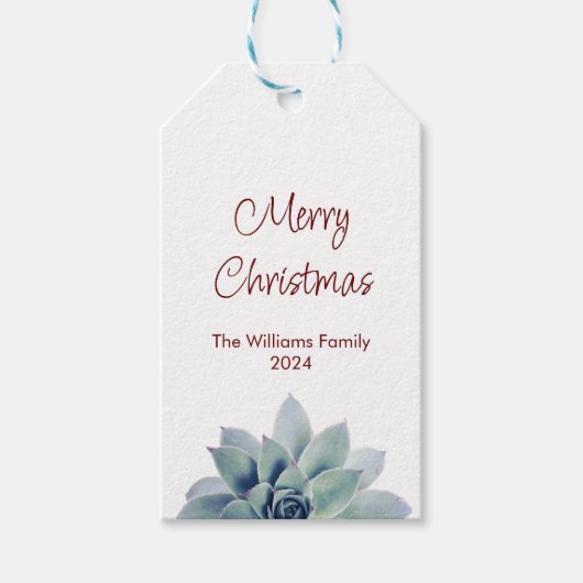 Vrolijk Kerstmis Botanische Succulent Cadeaulabel (Voorkant)